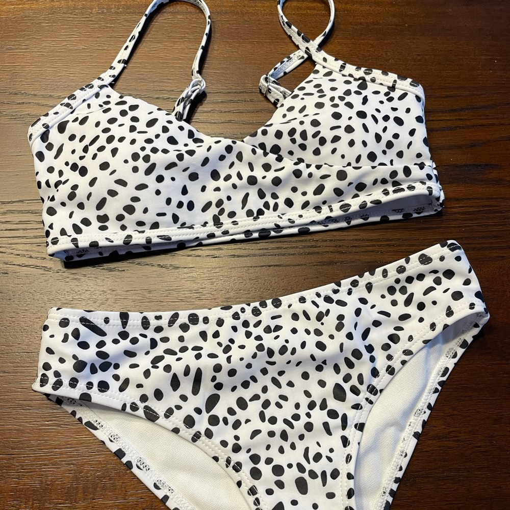 Girls Dalmatian Surplice Neck Bikini Swimsuit